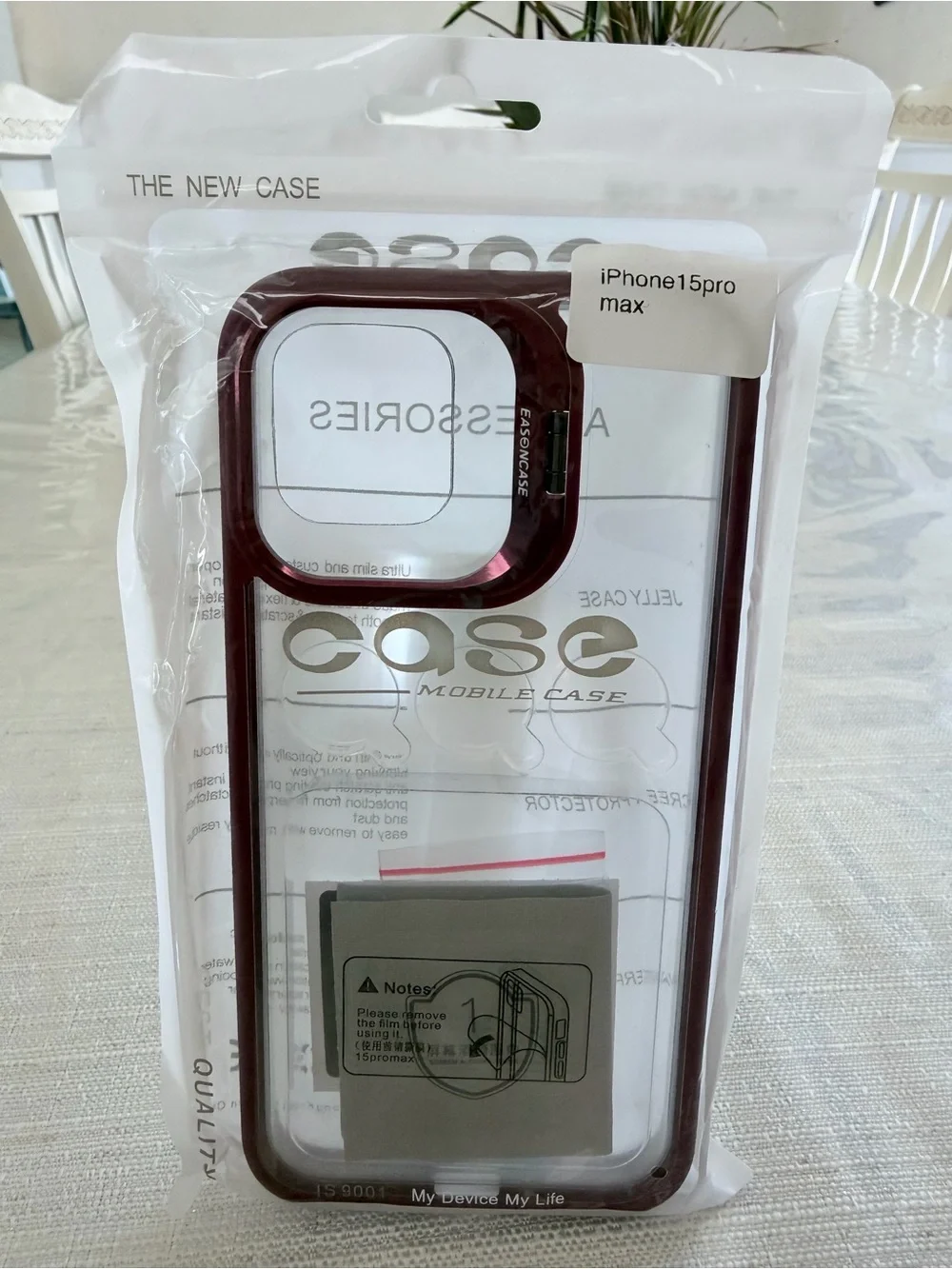 Clear iPhone 15 Pro Max Case with Burgundy Frame